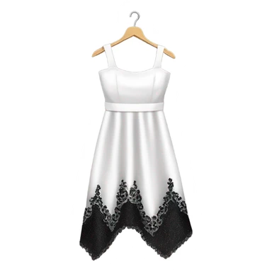 Realistic isolated long fancy beautiful feminine white square neck dress with shiny glitter black sequin lace and split up the leg of the dress on a clothes hanger. sticker