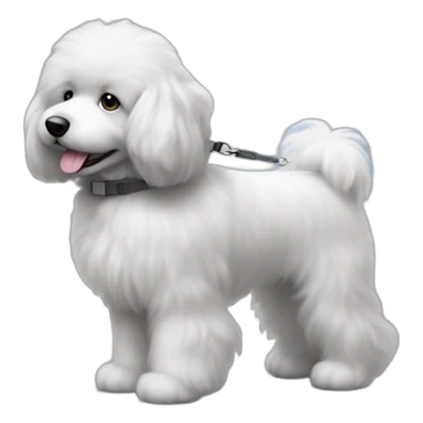 side profile of fluffy black and white doodle on a leash going for a walk sticker