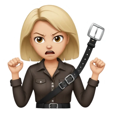 mom with a belt in her two hands and an angry expression on her face sticker