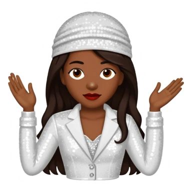 Chilli from TLC with dark skin, long dark brown hair, white sequin outfit sticker