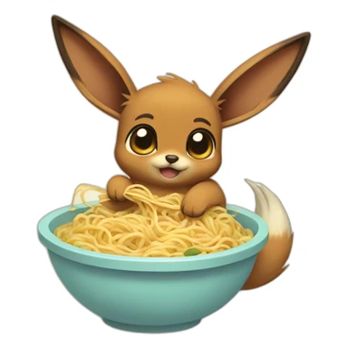 Eevee eating noodles and having a tummy ache sticker