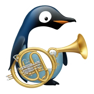 Penguin playing a blue French horn  sticker