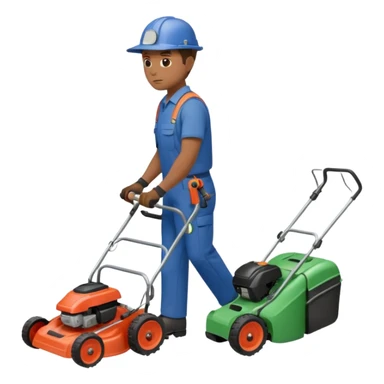 Maintenance worker
with lawnmower, full body, walking sticker