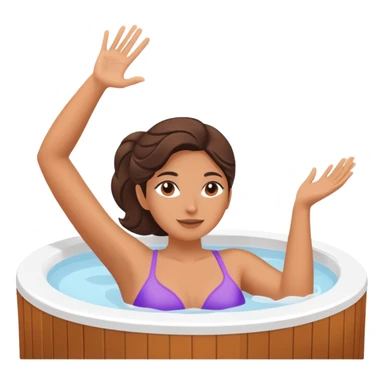 Woman relaxing in hot tub with one arm up and one arm on edge sticker