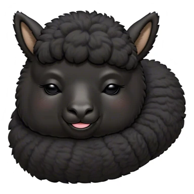 Meme-Worthy Cute Sleeping Black Alpaca Portrait Emoji, Head resting peacefully with a contented smile, showcasing a delightfully sturdy build and a luxuriously soft jet-black fleece, eyes shut in a serene nap, Simplified yet hilariously adorable features, highly detailed, glowing with a soft, drowsy light, high shine, relaxed and utterly lovable, stylized with an air of playful laziness, bright and heartwarming, soft glowing outline, capturing the essence of a comically sleepy alpaca, so meme-worthy it feels like it could instantly become the next viral sensation of adorable slumber! sticker