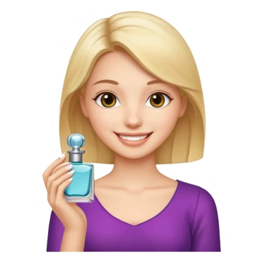 pretty girl holding parfume with smile sticker