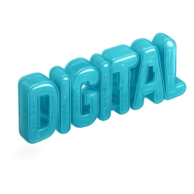 The word "DIGITAL", cyan blue sticker
