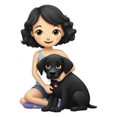 Old black Labrador dog cuddling with girl with black hair sticker