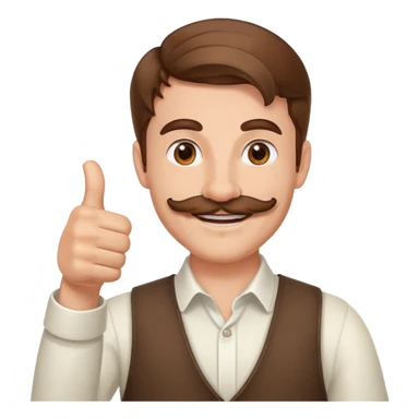 Guy giving two thumbs up while smiling with brown hair and mustache  sticker