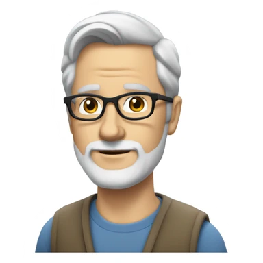 Middle aged white man with glasses, short dark hair, well groomed beard, and a grey beard sticker