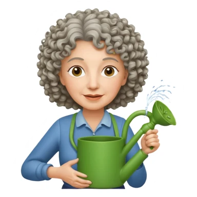 Older female florist – curly hair, hold garden watering pot sticker