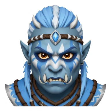 Fantasy orc portrait emoji, white and blue frost war paint on face, harsh winter warrior mood, strong expression, minimal tribal design, clean readable emoji style, male/female variant
 sticker