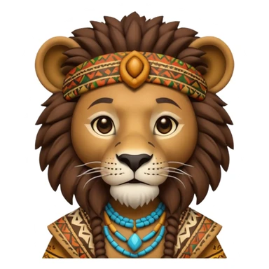 a-3d-cartoon-african-lion-from-the-1800s-wearing-traditional-african-tribal-clothing,-calm-expression,-natural-background,-memoji-style-realism. sticker