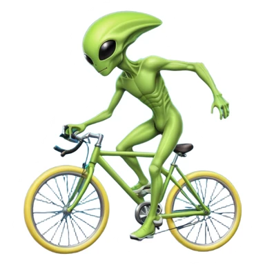energy alien riding a bicycle, glowing light body, floating energy trails, non-physical alien form interacting with bike, fantasy sci-fi vibe, 3D cartoon, mobile game icon style, clean background, no text, no watermark
 sticker