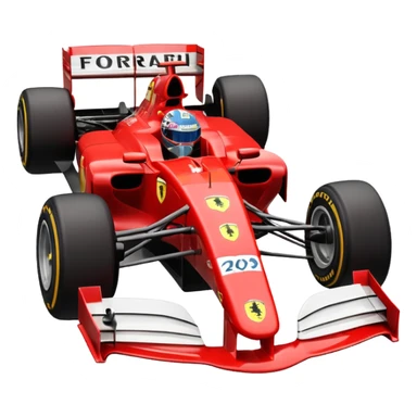 three-quarter view of a red iconic Ferrari F1 car from the 2000s with visible rear wing, emoji style sticker