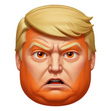 PLEASE MAKE 3 VERSIONS OF AN ISOMETRIC 3D ICON OF A DONALD TRUMP CHARACTER, FROM AN OVERHEAD ISOMETRIC ANGLE, WITH AN ANGRY AND CONFUSED EXPRESSION, HEAVY JOWELS, WITH EXCESSIVE ORANGE MAKEUP, A VERY LARGE, BLOATED STOMACH, AND VERY LARGE ANGLES. sticker