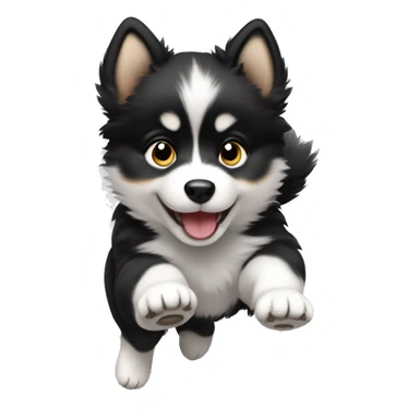 black and white pomsky puppy jumping sticker