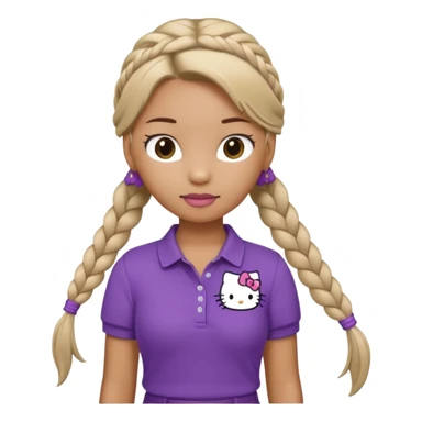 hello kitty wearing purple polo shirt and kyaki pants with long fishtail braids baddie sticker