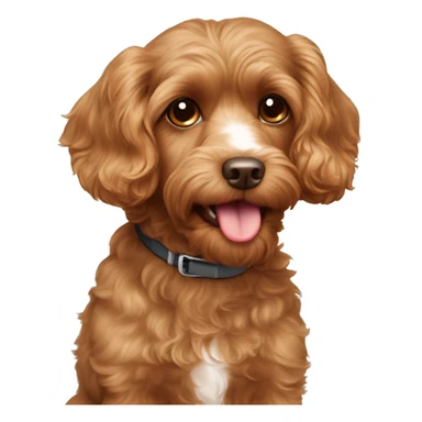 A light brown cavoodle with brown eyes and tongue poking out sticker