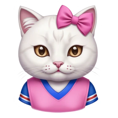 White cat wearing a pink bow and buffalo bills jersey sticker