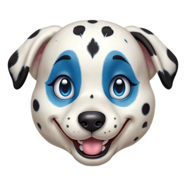 Cinematic Comical Harlequin Dalmatian Portrait Emoji, Head tilted dramatically with an exaggeratedly shocked or amused expression, featuring a striking Fur of predominantly white with vivid black patches, wide, expressive blue eyes filled with playful disbelief, Simplified yet hilariously expressive features, highly detailed, glowing with a slightly sassy glow, high shine, dramatic yet playful, stylized with an air of cheeky charm, bright and endearing, soft glowing outline, capturing the essence of a spirited and over-the-top guardian, so meme-worthy it feels like it could side-eye its way into internet fame instantly! sticker