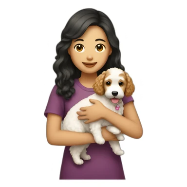 asian girl holding mini golden doodle sticker