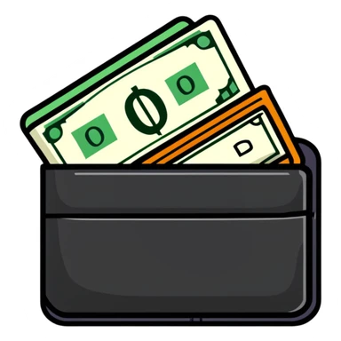 sleek black leather wallet open with exactly one dollar bill visible inside sticker