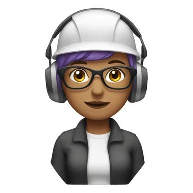 White Woman with short, purple hair wearing ear defenders  sticker
