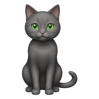 full body gorgeous solid dark grey cat with green eyes, white paws and white whiskers playing sticker