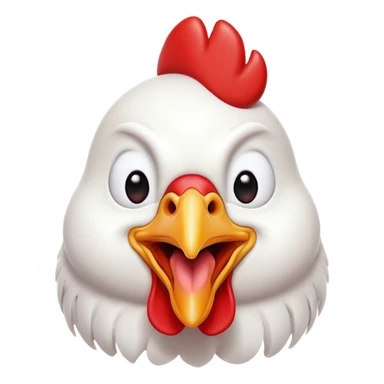 Cinematic Comical White Chicken Portrait Emoji, Head tilted dramatically with an exaggeratedly shocked or amused expression, featuring a sleek, immaculate white plumage with a prominent red comb, wide, expressive beady eyes filled with playful disbelief, Simplified yet hilariously expressive features, highly detailed, glowing with a slightly sassy glow, high shine, dramatic yet playful, stylized with an air of cheeky mischief, bright and endearing, soft glowing outline, capturing the essence of a spirited and over-the-top chicken, so meme-worthy it feels like it could cluck its way into internet fame instantly! sticker