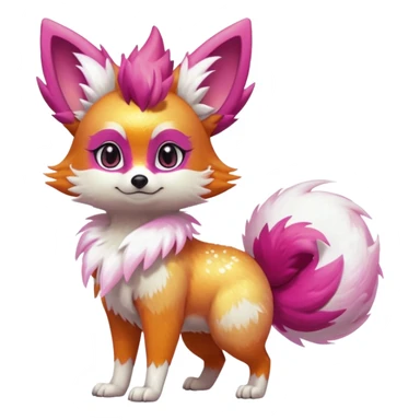 Electric girly feminine elegant lanky realistic shiny glittery shimmering shimming snowy white pink magenta feathery Fennekin-Growlithe-Electrike-fusion (full body) sticker