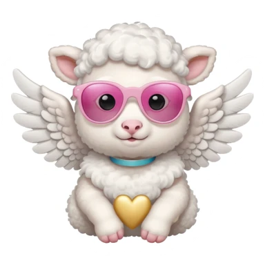 a white baby lamb with white angel wings and pink sunglasses on sticker