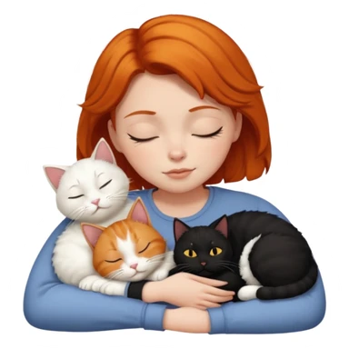 Ginger Girl short hair sleeping with two cats a black and a white bigger cat  sticker