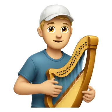 Young white guy casual with ball cap playing a big harp that looks similar to a banjo  sticker