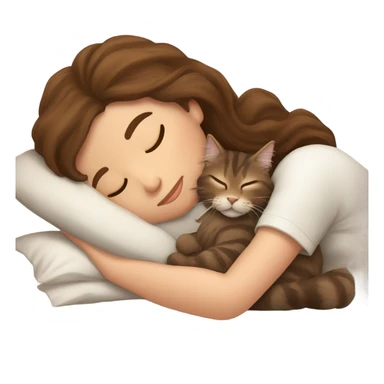 Brown-haired girl sleeping with her brown maine coon cat  sticker