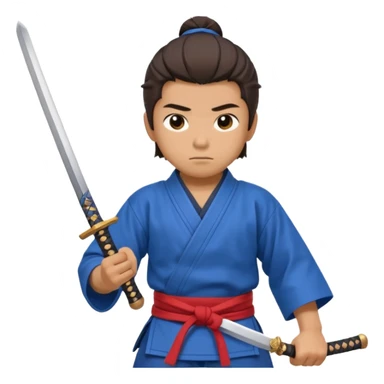 A young samurai apprentice gripping his wooden practice sword nervously.
 sticker