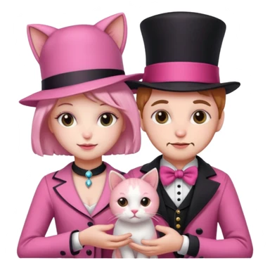 Aesthetic pink teddy magician couple and their pet cat sticker
