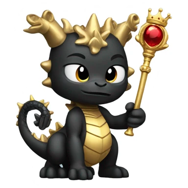 A black golden dragon whit body and a crown holding a golden sceptre in her left hand  sticker