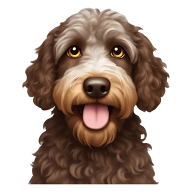 Chocolate and tan Aussiedoodle with yellow eyes and a bun on the top of head sticker