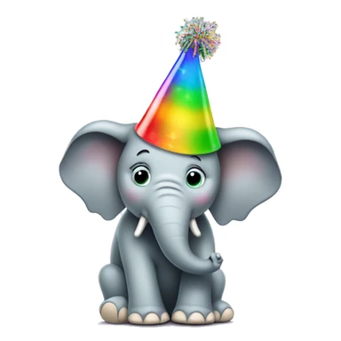 Elephant wearing a party hat farting a green fart with rainbow sprinkles sticker