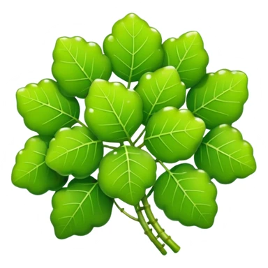 Sea grapes (Caulerpa lentillifera) with an elongated, cylindrical shape, made of many tiny translucent green bead-like bubbles,  much smaller than real grapes, clustered tightly along a thin stem, glossy and fresh, emoji-style illustration, simplified shape, clean outline, cute and minimal sticker