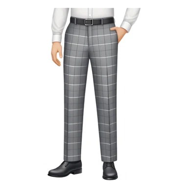 only the garment, gray dress pants with white grid pattern, plaid check pattern, formal trousers with cuffed hem, isolated item on white background, no model, no person sticker