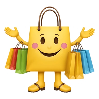 HAPPY SMILEY FACEWITH HANDS AND FEET EMOJI WITH SHOPPING BAGS IN EACH HAND sticker