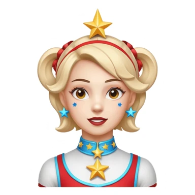 circus acrobat portrait, head and shoulders only, sporty costume collar, energetic expression, star accessories, 3D cartoon, mobile game icon style, clean background, no text, no watermark
 sticker
