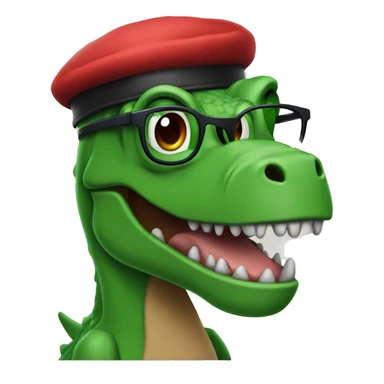 Green Trex wearing red beret and eyeglasses  sticker