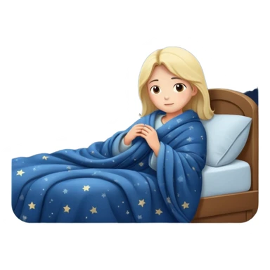 person going to bed on time, cozy blanket, night sky outside window, peaceful and friendly sticker
