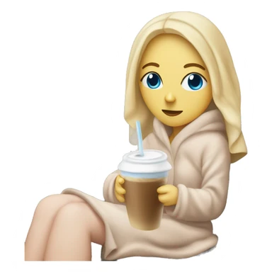 Blonde Girl with blue eyes covered in a cozy blanker With an iced Latte sitting on a couch sticker