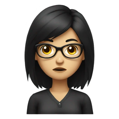 Angry scowling girl, long black hair, wearing glasses, with arms crossed over chest. sticker
