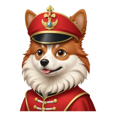 Red Spitz dog with emperor Napoleon’s disguise sticker