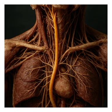 vagus nerve highlighted in an anatomical dissection, hyper realistic 4K style, realistic details, scientific atmosphere sticker